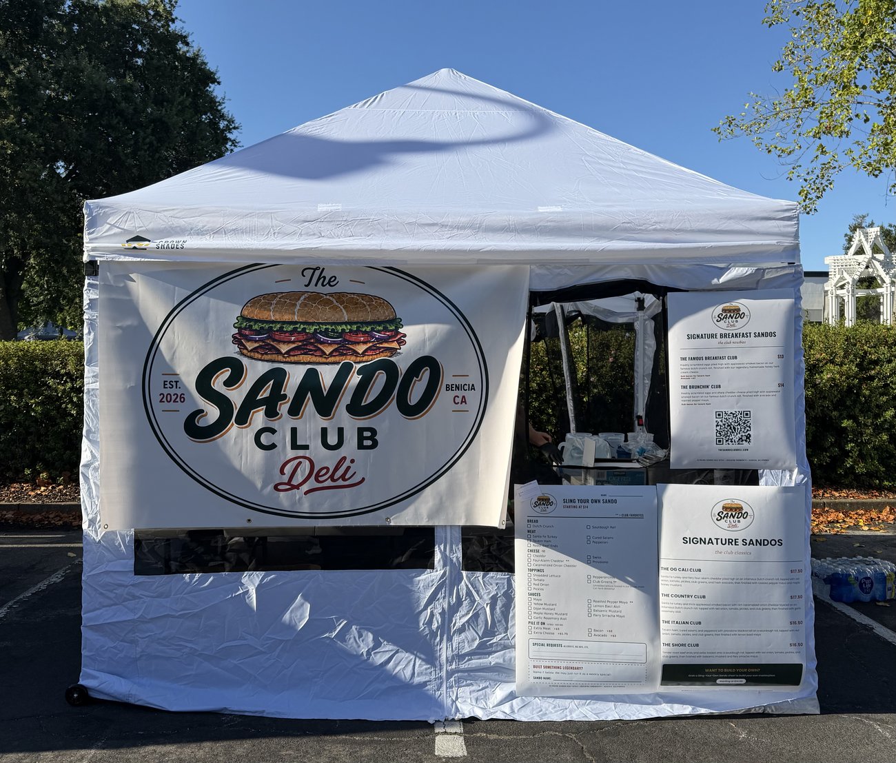 The Sando Club Deli pop-up tent at the farmers market